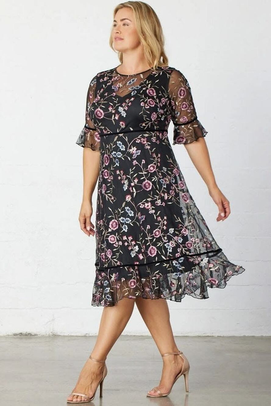 Kiyonna Wildflower Dress Size 12 Moonlit Garden Embroidered Romantic Party
